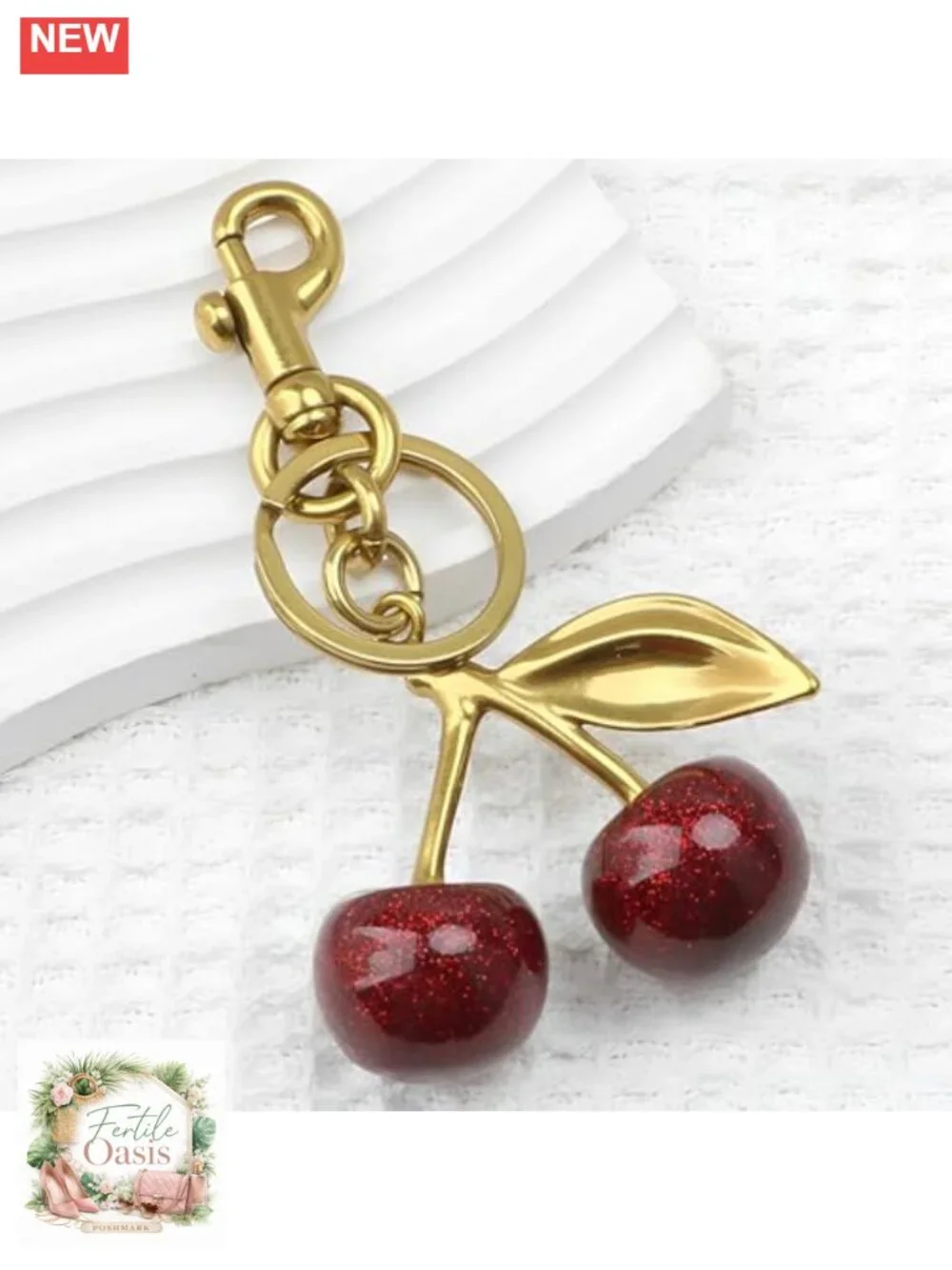 Cherry Keychain Bag Charm Purse Accessory Metal Resin Food Fruit